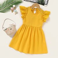 Kids Toddler Little Girls' Dress Solid Colored Print Yellow Knee-length Sleeveless Active Dresses Summer Regular Fit 2-8 Years Lightinthebox - thumbnail