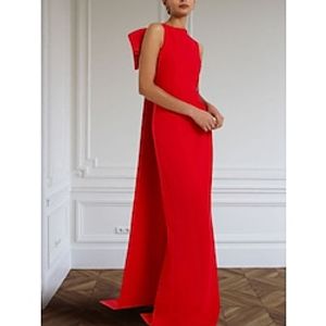 Sheath  Column Christmas Evening Gown Elegant Dress Formal Sweep  Brush Train Sleeveless Jewel Neck Stretch Fabric with Bow(s) 2023 Lightinthebox