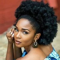 10inch High Puff Afro Curly Wig Ponytail Drawstring Short Afro Kinky Pony Tail Clip in on Synthetic Kinky Curly Hair Bun Lightinthebox - thumbnail