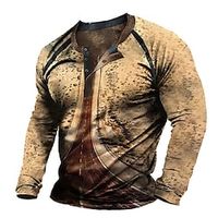 Men's Henley Shirt T shirt Tee Tee Graphic Henley Brown 3D Print Outdoor Daily Long Sleeve Patchwork Button-Down Clothing Apparel Basic Designer Casual Classic Lightinthebox - thumbnail