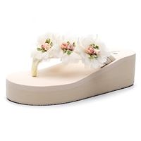 Women's Slippers  Flip-Flops Daily Beach Flip-Flops Platform Slippers Satin Flower Lace Wedge Heel Open Toe Cap-Toe Synthetics Loafer Solid Colored Black White Lightinthebox - thumbnail