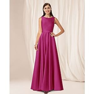 A-Line Bridesmaid Dress Jewel Neck Sleeveless Elegant Floor Length Satin with Pleats 2022 Lightinthebox
