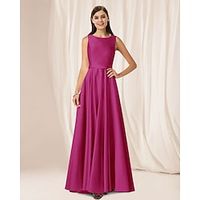 A-Line Bridesmaid Dress Jewel Neck Sleeveless Elegant Floor Length Satin with Pleats 2022 Lightinthebox - thumbnail