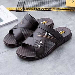 Men's Sandals Flat Sandals Leather Sandals Casual Beach Outdoor Daily Faux Leather Breathable Black Brown Summer Lightinthebox