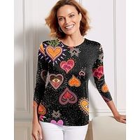 Women's T shirt Tee Heart Valentine's Day Blue Orange Green Print Long Sleeve Valentine's Day Casual Holiday Fashion Round Neck Regular Fit Spring   Fall Lightinthebox - thumbnail
