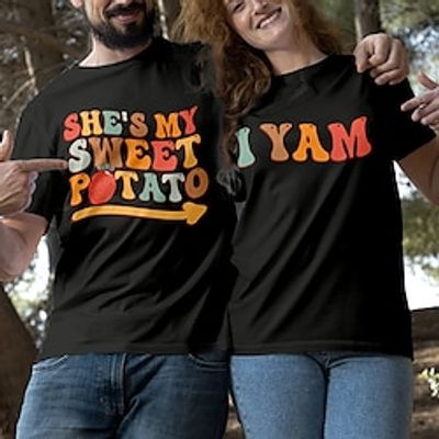Couple Tshirt She's My Sweet Potato I Yam Letters Couple's Men's Women's T shirt Tee Tee Crew Neck Black Valentine's Day Date Short Sleeve Print Fashion Casual Lightinthebox