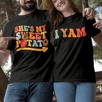 Couple Tshirt She's My Sweet Potato I Yam Letters Couple's Men's Women's T shirt Tee Tee Crew Neck Black Valentine's Day Date Short Sleeve Print Fashion Casual Lightinthebox - thumbnail