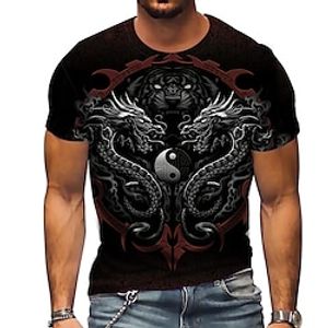Men's Plus Size T shirt Tee Big and Tall Dragon Crew Neck Short Sleeve Summer Spring Sports Fashion Designer Sportswear Outdoor Street Tops miniinthebox