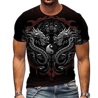 Men's Plus Size T shirt Tee Big and Tall Dragon Crew Neck Short Sleeve Summer Spring Sports Fashion Designer Sportswear Outdoor Street Tops miniinthebox - thumbnail
