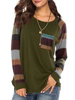 Round Neck Patch Pocket Stripes Long Sleeve T-Shirts - thumbnail