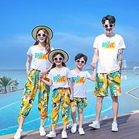 Family Look Kids Adults' Family Matching Outfits 2 Piece Clothing Set Holiday Festival Tropical Leaf Letter Short Sleeve Rainbow Summer Basic Lightinthebox - thumbnail