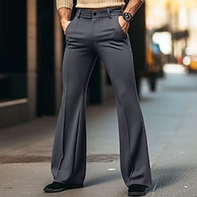 Men's Dress Pants Flared Pants Trousers Suit Pants Pocket Plain Comfort Breathable Outdoor Daily Going out Fashion Casual White Khaki miniinthebox