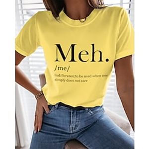 Women's Painting T shirt Text Print Round Neck Basic Tops Blue White Black miniinthebox