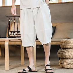 Men's Linen Shorts Summer Shorts Beach Shorts Pocket Drawstring Elastic Waist Plain Comfort Breathable Short Holiday Vacation Beach Hawaiian Boho Black White Lightinthebox