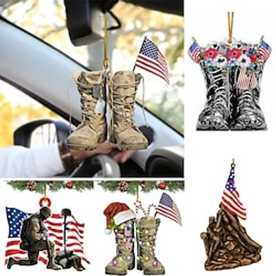 1pc, American Flag Combat Boots Acrylic Decoration Car Interior Hanging Ornaments Christmas Tree Ornaments Gifts For Relatives Friends Necklace, Scene/Room/Home /Holiday Party/Christmas Decor miniinthebox