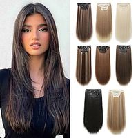 Straight kinky Straight Synthetic Hair 22 inch Hair Extension Clip In / On 4pcs Smooth Women's Lightinthebox Straight kinky Straight Synthetic Hair 22 inch Hair Extension Clip In / On 4pcs Smooth Women's Lightinthebox