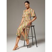 V Neck Side Slit Ripple Print Dress