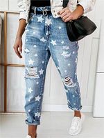 Women's Outdoor Casual Star Print Straight Denim Pants