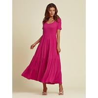 Tencel Wedding Guest Hem Ruched Scoop Neck Maxi Dress - thumbnail