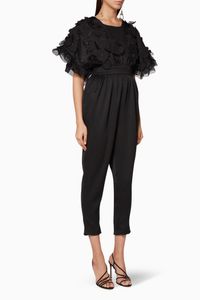 Black Floral-Appliqué Jumpsuit