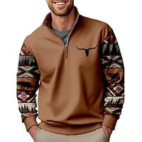 Graphic Color Block Cowboy Daily Casual Vintage Retro Men's Sweatshirt Quarter Zip Sweatshirt Holiday Vacation Going out Sweatshirts Brown Quarter Zip Print Spring   Fall Designer Lightinthebox - thumbnail