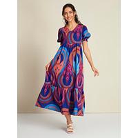 Rainbow Floral Short Sleeve V Neck Maxi Dress - thumbnail