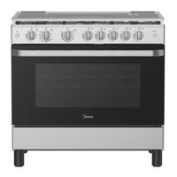 Midea 90x60cm Freestanding Cooker, Full Gas Cooking Range with 5 Burners, Automatic Ignition & Full Safety, Stainless Steel, Separate Knob For Oven & Grill