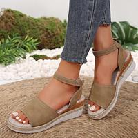 Women's Sandals Wedge Sandals Platform Sandals Daily Buckle Platform Flat Heel Peep Toe Casual Minimalism PU Ankle Strap Light Brown Coffee Lightinthebox