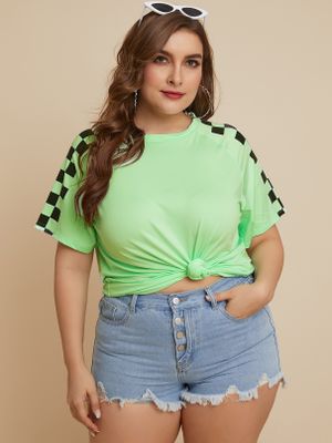 Plus Size Crew neck Color Block Short Sleeves Tee Plus Size Crew neck Color Block Short Sleeves Tee