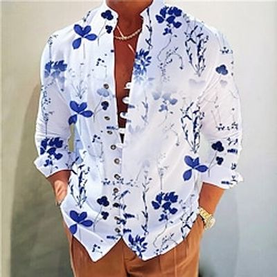 Men's Shirt Floral Graphic Prints Stand Collar Yellow Wine Blue Green Gray Outdoor Street Long Sleeve Print Clothing Apparel Fashion Designer Casual Comfortable miniinthebox
