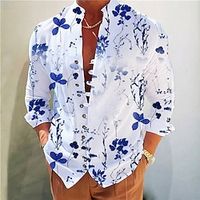 Men's Shirt Floral Graphic Prints Stand Collar Yellow Wine Blue Green Gray Outdoor Street Long Sleeve Print Clothing Apparel Fashion Designer Casual Comfortable miniinthebox - thumbnail