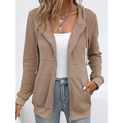 Women's Hoodied Jacket Fall Sports Coat with Pocket Drawstring Zipper Jacket Fashion Loose Fit Outerwear Long Sleeve Fall khaki S Lightinthebox Women's Hoodied Jacket Fall Sports Coat with Pocket Drawstring Zipper Jacket Fashion Loose Fit Outerwear Long Sleeve Fall khaki S Lightinthebox