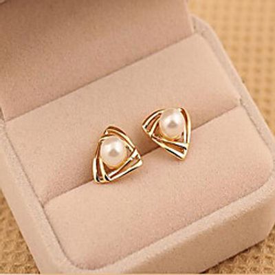 Women's Pearl Stud Earrings Geometrical Ladies Pearl Imitation Pearl Earrings Jewelry Gold / White For Wedding Masquerade Engagement Party Prom Promise miniinthebox