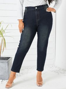 Plus Size Navy Classic Five Pockets Jeans