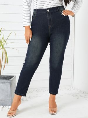 Plus Size Navy Classic Five Pockets Jeans