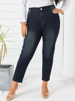 Plus Size Navy Classic Five Pockets Jeans - thumbnail