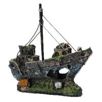 Resin Fishing Boat Aquarium Ornament Decoration For Fish Tank Wreck Sailing Sunk