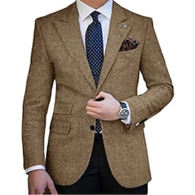 Men's Retro Vintage Tweed Blazer Herringbone Blazer Regular Plus Size Single Breasted Two-buttons Black Champagne Red Royal Blue 2023 Lightinthebox