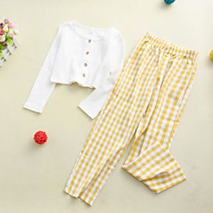 Kids Girls' Clothing Set Long Sleeve White Plaid Print Daily Wear Active Regular 2-12 Years Lightinthebox
