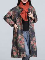 Vintage Printed Button Fly Long Sleeves Coats