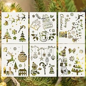 6-pack DIY Christmas-themed Hollow Painting Templates That Can Be Reused, Used For Painting On Wooden Walls, Furniture, Canvas, And Cake Decorations DIY Craft Templates miniinthebox