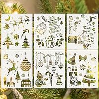 6-pack DIY Christmas-themed Hollow Painting Templates That Can Be Reused, Used For Painting On Wooden Walls, Furniture, Canvas, And Cake Decorations DIY Craft Templates miniinthebox - thumbnail