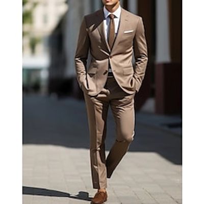 Brown Men's Wedding Suits Solid Colored 2 Piece Daily Plus Size Single Breasted Two-buttons 2023 miniinthebox Brown Men's Wedding Suits Solid Colored 2 Piece Daily Plus Size Single Breasted Two-buttons 2023 miniinthebox