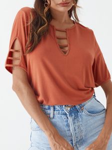 YOINS Red Cut Out Round Neck Short Sleeves Tee