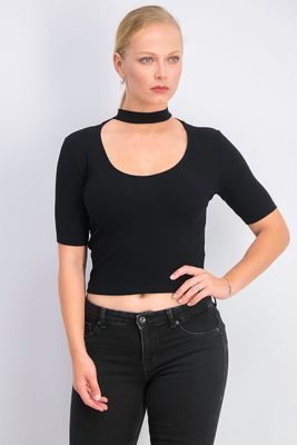 Womens Choker Neck Blouse Black Womens Choker Neck Blouse Black