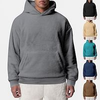 Men's Hoodie Fuzzy Sherpa Black Navy Blue Blue Brown Khaki Hooded Plain Pocket Sports  Outdoor Daily Holiday Streetwear Cool Casual Fall  Winter Clothing Apparel Hoodies Sweatshirts  Lightinthebox - thumbnail