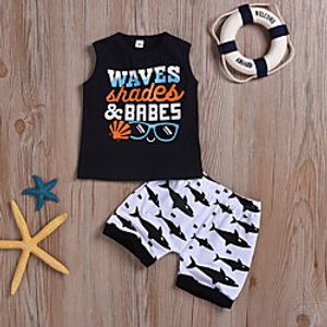 Kids Boys' Clothing Set Sleeveless Black Letter Print Active Regular 2-6 Years miniinthebox