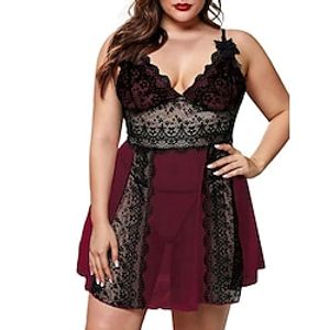Women's Plus Size Loungewear Nightgown Nightshirt Dress Patchwork Fashion Comfort Soft Home Daily Bed Polyester Breathable Straps Sleeveless Dress Spring Summer Black Pink Lightinthebox