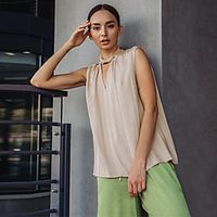 Women's Tank Top Shirt Plain V Neck Casual Streetwear Tops Beige miniinthebox - thumbnail