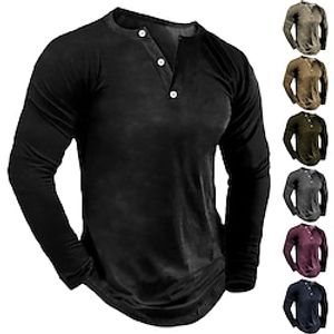 Men's Henley Shirt Plain Henley Street Vacation Long Sleeve Clothing Apparel Basic Designer Modern Contemporary Lightinthebox